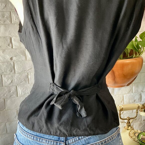 SOLD Vintage 1990s Velvet + Metallic Patterned Whimsigoth Tie Back Vest - Picture 9 of 13